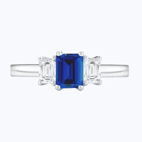 HarryChadEntcom Rings Emerald 3 Stone Ring 2 Carats Blue Sapphire Natural Earth Mined Diamond Jewelry Gold 14K HarryChadEntcom Rings Emerald 3 Stone Ring 2 Carats Blue Sapphire Natural Earth Mined Diamond Jewelry Gold 14K