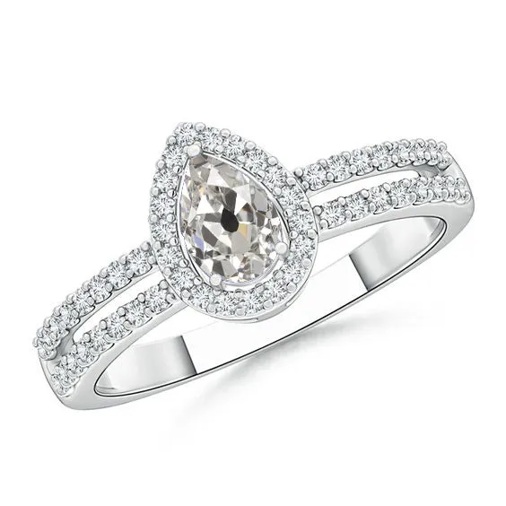 HarryChadEntcom Rings Halo Pear Old Mine Cut Natural Earth Mined Diamond Ring 3 Carats Split Shank HarryChadEntcom Rings Halo Pear Old Mine Cut Natural Earth Mined Diamond Ring 3 Carats Split Shank