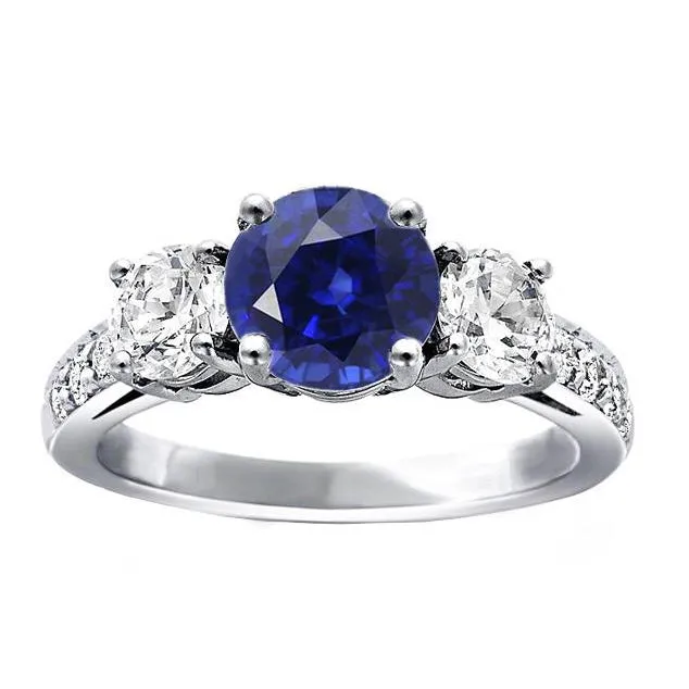 HarryChadEntcom Rings Natural Earth Mined Diamond Jewelry Round Srilanka Sapphire Ring 3 Stone Style 3 Carats HarryChadEntcom Rings Natural Earth Mined Diamond Jewelry Round Srilanka Sapphire Ring 3 Stone Style 3 Carats