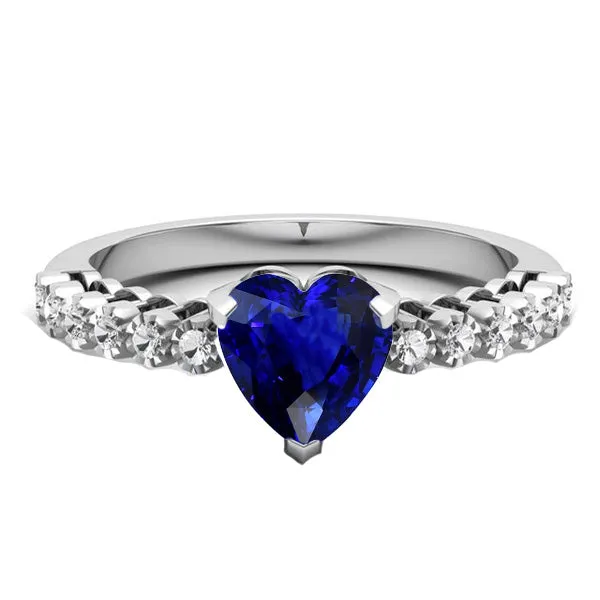 HarryChadEntcom Rings Solitaire Heart Ceylon Sapphire Ring With Natural Earth Mined Diamond Accents 2 Carats HarryChadEntcom Rings Solitaire Heart Ceylon Sapphire Ring With Natural Earth Mined Diamond Accents 2 Carats