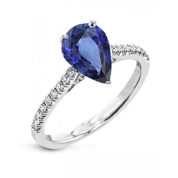 HarryChadEntcom Rings Solitaire Pear Blue Sapphire Ring With Scallop Set Natural Earth Mined Diamonds 3 Carats HarryChadEntcom Rings Solitaire Pear Blue Sapphire Ring With Scallop Set Natural Earth Mined Diamonds 3 Carats
