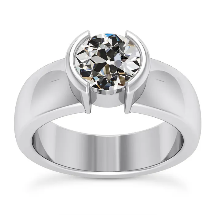 HarryChadEntcom Rings Solitaire Ring Round Old Miner Real Natural Earth Mined Diamond Half Bezel Wide Shank 2 Carats HarryChadEntcom Rings Solitaire Ring Round Old Miner Real Natural Earth Mined Diamond Half Bezel Wide Shank 2 Carats