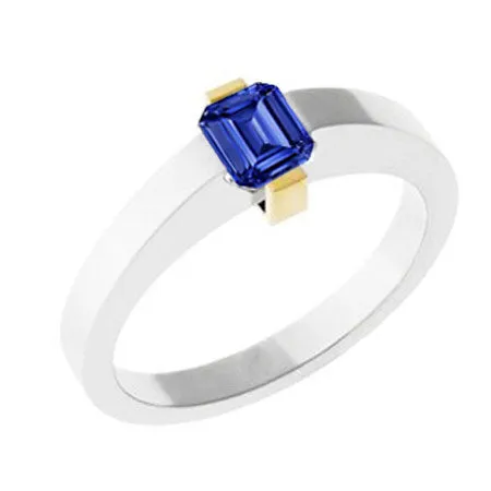 HarryChadEntcom Rings Two Tone Solitaire Ring 1 Carat Blue Sapphire Emerald Cut Gold Jewelry HarryChadEntcom Rings Two Tone Solitaire Ring 1 Carat Blue Sapphire Emerald Cut Gold Jewelry