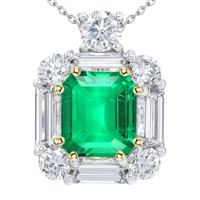 HarryChadEntcom Two Tone Gold Gemstone Pendant Halo Green Emerald Necklace Necklaces HarryChadEntcom Two Tone Gold Gemstone Pendant Halo Green Emerald Necklace Necklaces