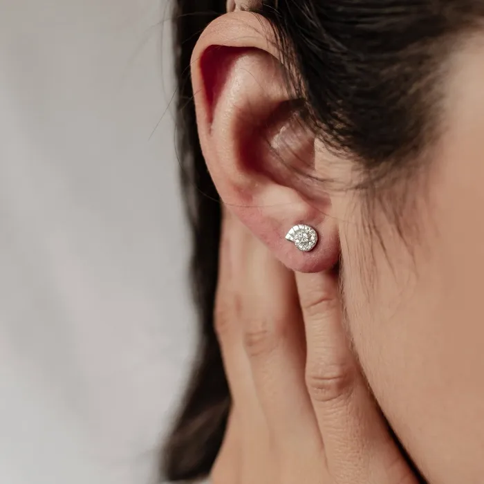 Hey Happiness Earrings Nautilus Shell Stud Earring Sterling Silver Hey Happiness Earrings Nautilus Shell Stud Earring Sterling Silver