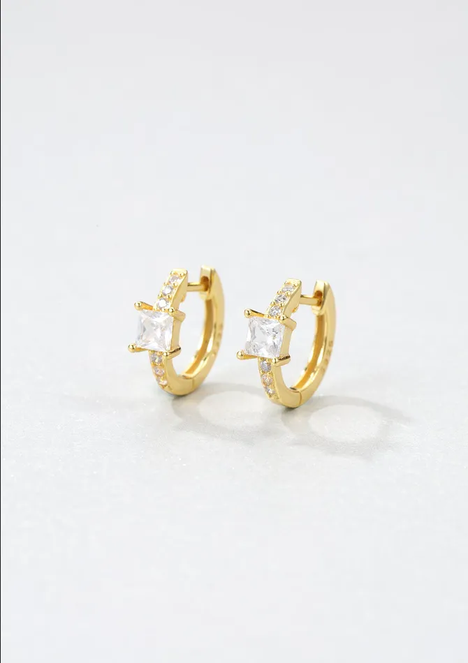 Hey Happiness Earrings Square Gemstone Huggie Earrings Sterling Silver Gold Hey Happiness Earrings Square Gemstone Huggie Earrings Sterling Silver Gold