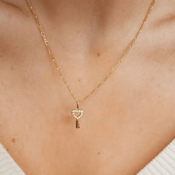 Hey Happiness Heart Key Pendant Necklace Sterling Silver Gold Necklaces