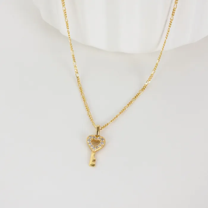 Hey Happiness Heart Key Pendant Necklace Sterling Silver Gold Necklaces
