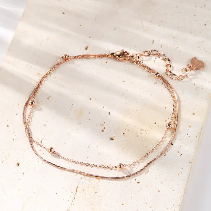Hey Happiness Necklaces Layered Bobble Chain Anklet Rose Gold Hey Happiness Necklaces Layered Bobble Chain Anklet Rose Gold