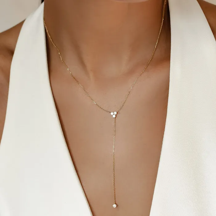 Hey Happiness Necklaces Trinity Y Necklace 14K Hey Happiness Necklaces Trinity Y Necklace 14K