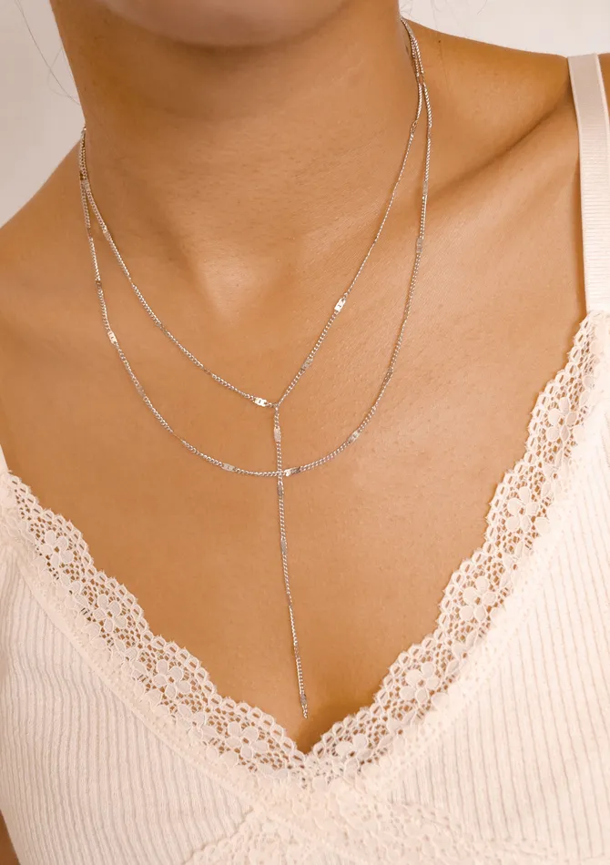 Hey Happiness Necklaces Y Layered Necklace Silver Hey Happiness Necklaces Y Layered Necklace Silver