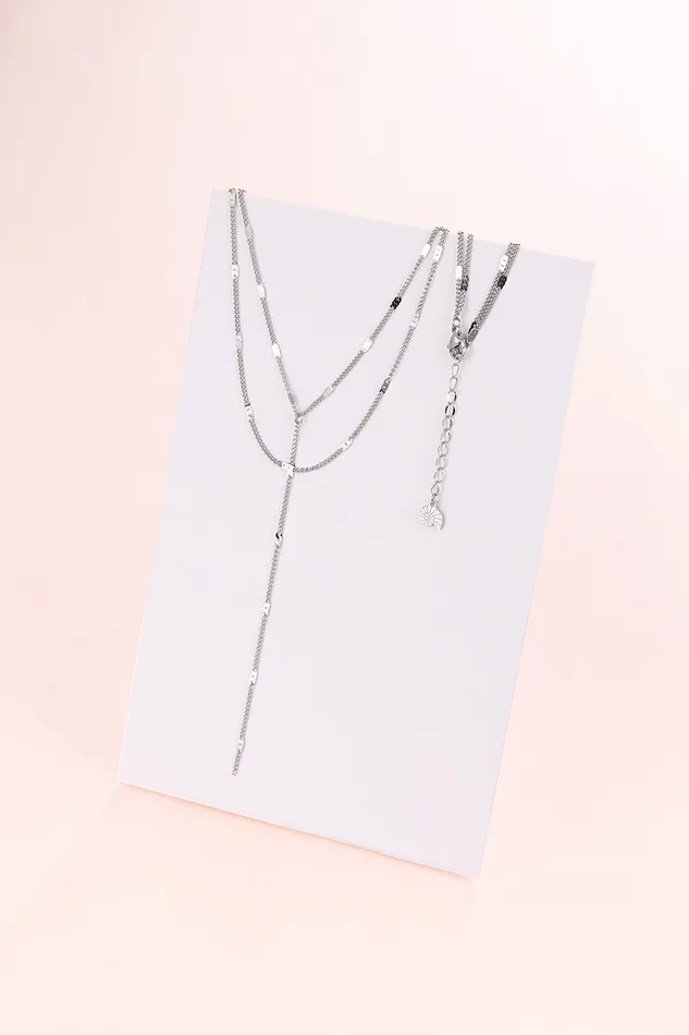 Hey Happiness Necklaces Y Layered Necklace Silver Hey Happiness Necklaces Y Layered Necklace Silver