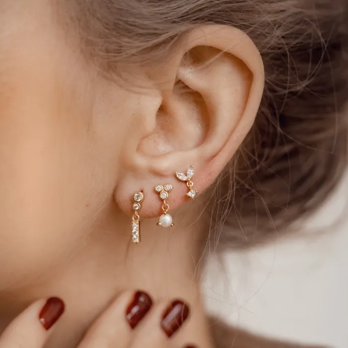 Hey Happiness Two Orbs Drop Stud Earrings Sterling Silver Earrings Hey Happiness Two Orbs Drop Stud Earrings Sterling Silver Earrings