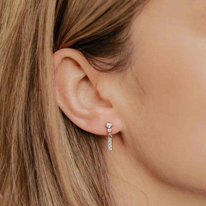 Hey Happiness Two Orbs Drop Stud Earrings Sterling Silver Earrings Hey Happiness Two Orbs Drop Stud Earrings Sterling Silver Earrings