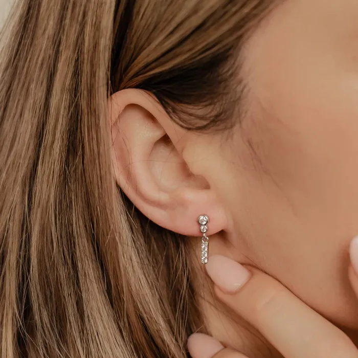 Hey Happiness Two Orbs Drop Stud Earrings Sterling Silver Earrings Hey Happiness Two Orbs Drop Stud Earrings Sterling Silver Earrings