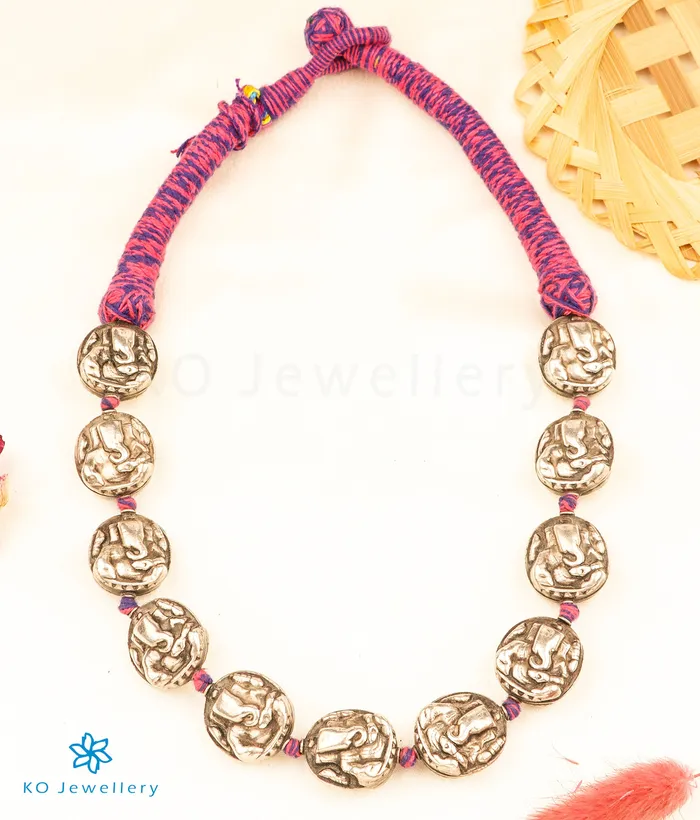 Jaipur Necklaces The Nilaka Silver Ganesha Thread Necklace
