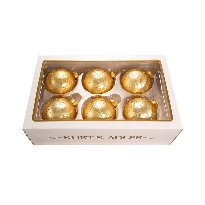 Kurt Adler PreStyled Sets Kurt Adler 80Mm Gold With Gold Pattern Glass 6 Ball Ornaments Kurt Adler PreStyled Sets Kurt Adler 80Mm Gold With Gold Pattern Glass 6 Ball Ornaments