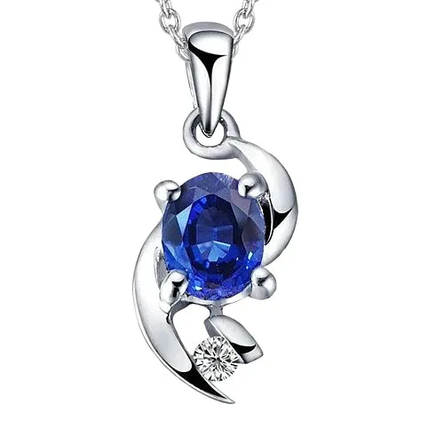 Necklaces GB 275 Carats Sapphire And Natural Earth Mined Diamond Pendant Necklace White Gold 14K Necklaces GB 275 Carats Sapphire And Natural Earth Mined Diamond Pendant Necklace White Gold 14K