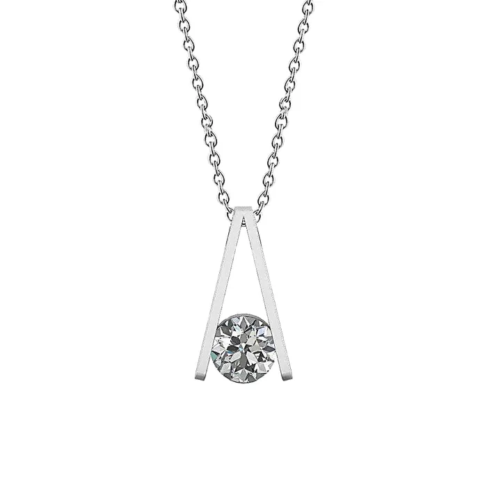 Necklaces GB Solitaire Inverted V Shape Natural Earth Mined Diamond Pendant Necklace 2 Carat WG 14K Necklaces GB Solitaire Inverted V Shape Natural Earth Mined Diamond Pendant Necklace 2 Carat WG 14K