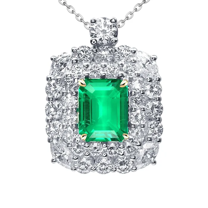 Necklaces HarryChadEntcom Statement Green Emerald Pendant Halo Diamond Necklace Necklaces HarryChadEntcom Statement Green Emerald Pendant Halo Diamond Necklace