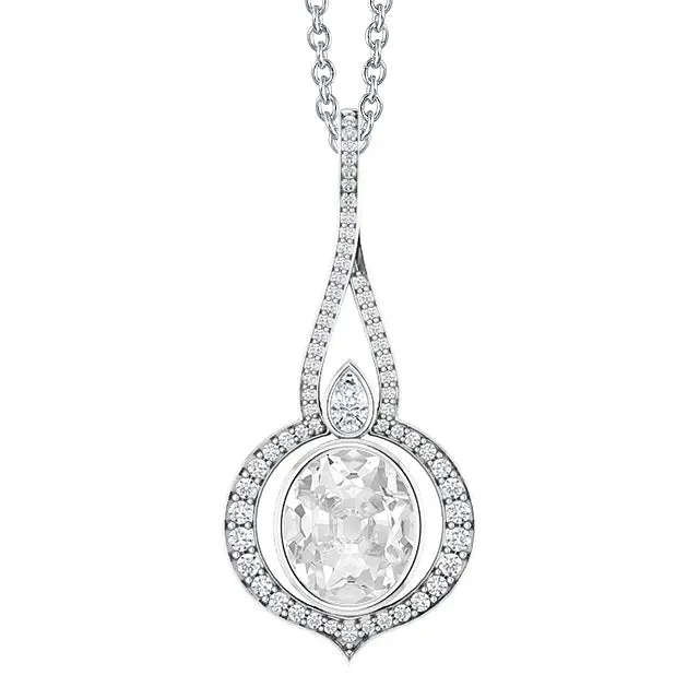 Necklaces HarryChadEntcom White Gold Real Natural Earth Mined Diamond Pendant Oval Old Cut Bezel Set 350 Carats