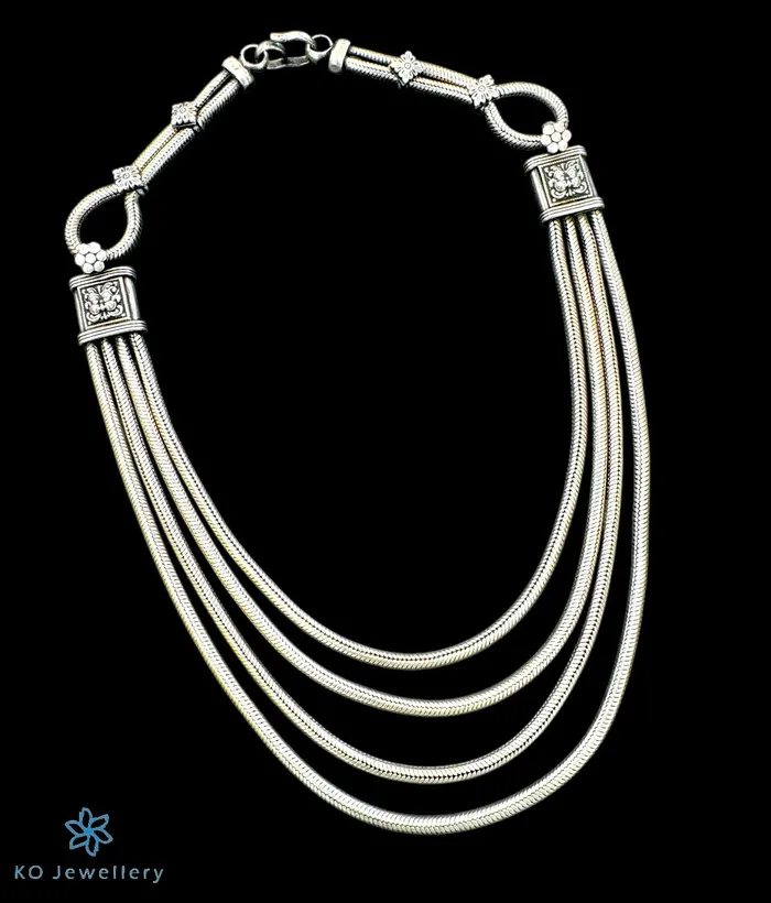 Necklaces Kolhapur The Vanini Silver Layered Chain Necklace