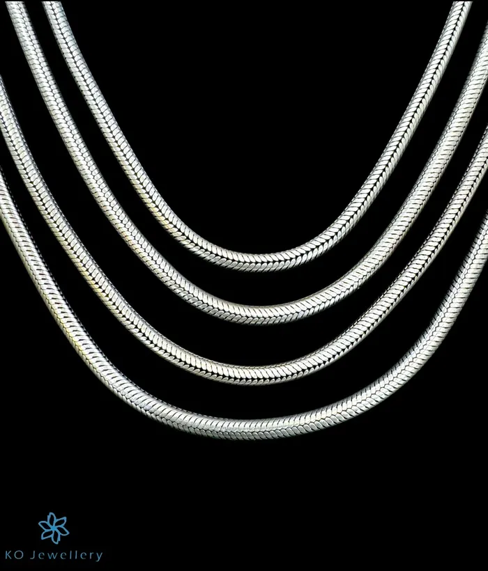 Necklaces Kolhapur The Vanini Silver Layered Chain Necklace