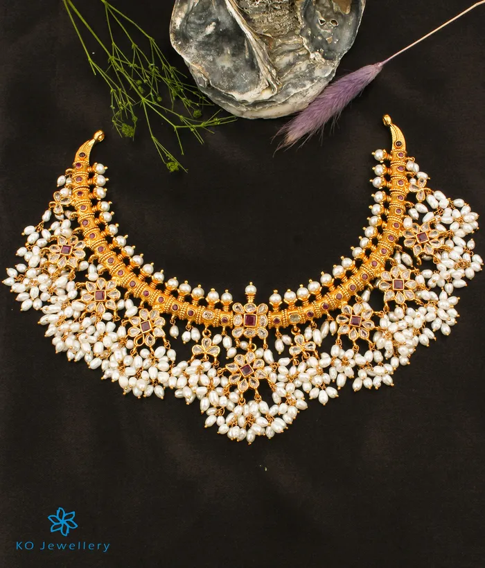 Necklaces Silversmith The Maya Silver Guttapusalu Necklace RedWhiteMedium Necklaces Silversmith The Maya Silver Guttapusalu Necklace RedWhiteMedium