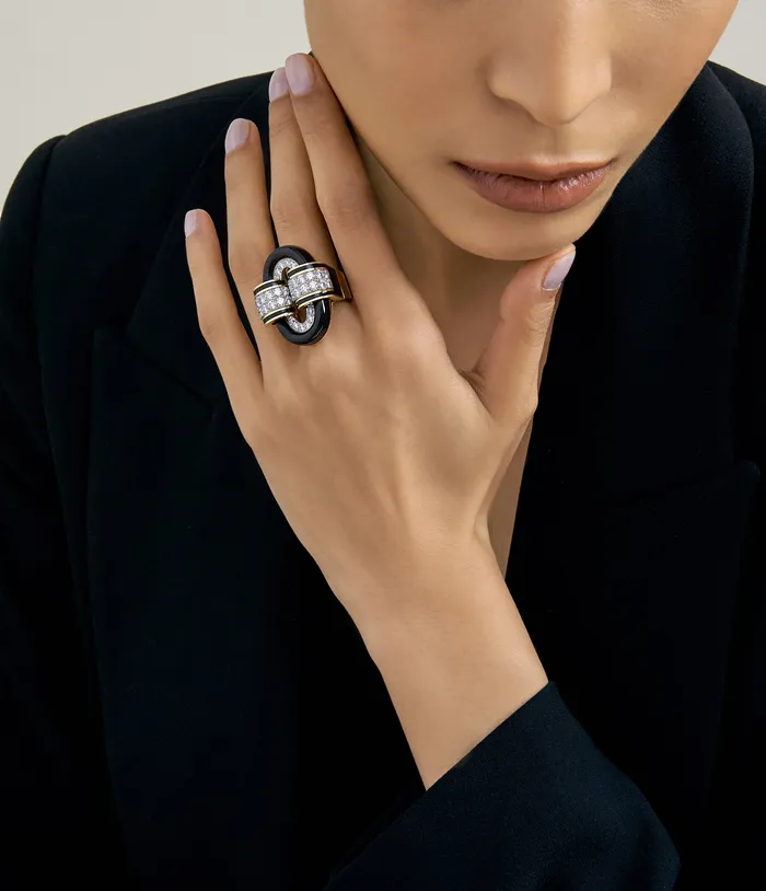 Oval Buckle Ring Black Enamel David Webb Rings