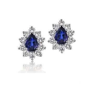 Pear Cut Sri Lankan Sapphire Halo Natural Earth Mined Diamond Stud Earring 5 Ct WG 14K GB Earrings Pear Cut Sri Lankan Sapphire Halo Natural Earth Mined Diamond Stud Earring 5 Ct WG 14K GB Earrings