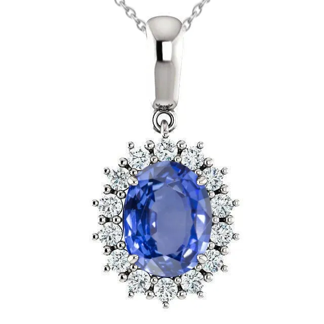 Pendant Necklace Ceylon Blue Sapphire With Natural Earth Mined Diamonds 390 Carats WG 14K GB Necklaces Pendant Necklace Ceylon Blue Sapphire With Natural Earth Mined Diamonds 390 Carats WG 14K GB Necklaces