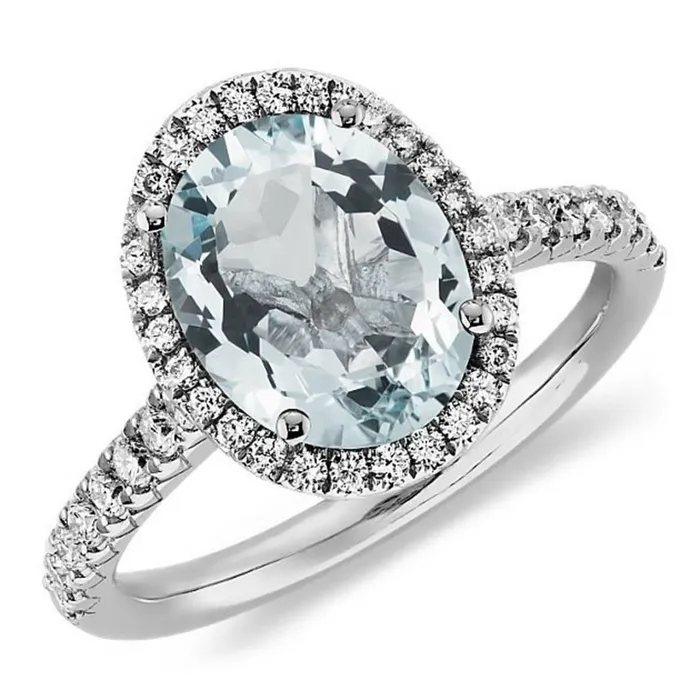 Rings 1170 Ct Oval Aquamarine And Round Natural Earth Mined Diamonds Ring 14K White Gold GB Rings 1170 Ct Oval Aquamarine And Round Natural Earth Mined Diamonds Ring 14K White Gold GB