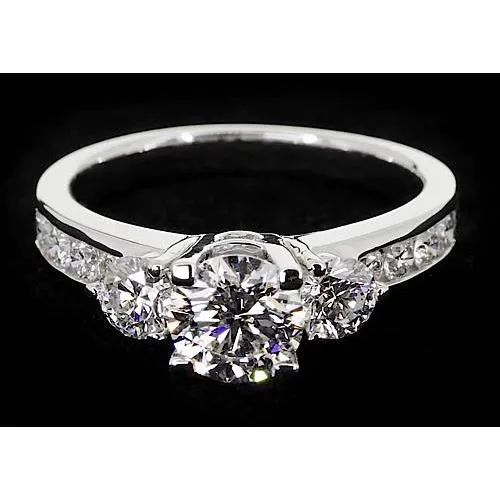 Rings 275 Carats Three Stone Ring Channel Set Round Genuine Natural Earth Mined Diamond Jewelry GB Rings 275 Carats Three Stone Ring Channel Set Round Genuine Natural Earth Mined Diamond Jewelry GB