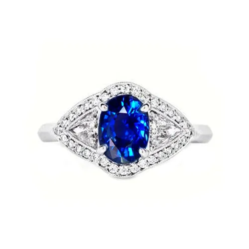 Rings 390 Ct Prong Set Sri Lankan Sapphire And Natural Earth Mined Diamond Ring White Gold 14K GB Rings 390 Ct Prong Set Sri Lankan Sapphire And Natural Earth Mined Diamond Ring White Gold 14K GB