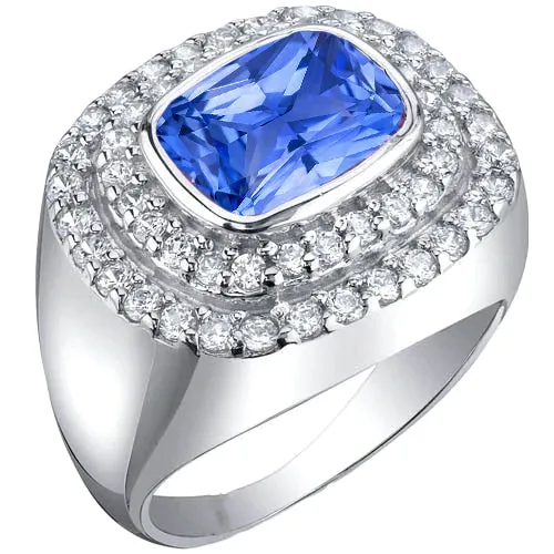 Rings Double Halo Mens Ring Bezel Set Cushion Natural Blue Sapphire 450 Ct HarryChadEntcom