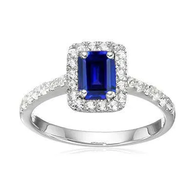 Rings Emerald Cut Sri Lanka Sapphire Natural Earth Mined Diamonds Ring 3 Ct White Gold 14K GB Rings Emerald Cut Sri Lanka Sapphire Natural Earth Mined Diamonds Ring 3 Ct White Gold 14K GB