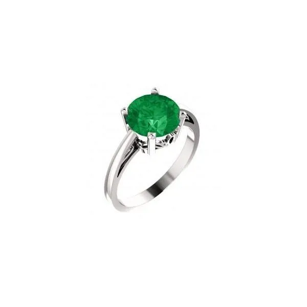 Rings GB 12 Ct Round Cut Green Emerald Ring 14K White Gold
