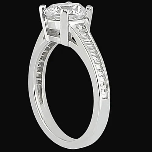 Rings GB 231 Carat Round Wedding Ring With Baguette Natural Earth Mined Diamonds White Gold