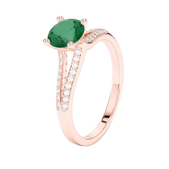 Rings GB 285 Ct Round Cut Green Emerald With Natural Earth Mined Diamond 14K Rose Gold Rings GB 285 Ct Round Cut Green Emerald With Natural Earth Mined Diamond 14K Rose Gold
