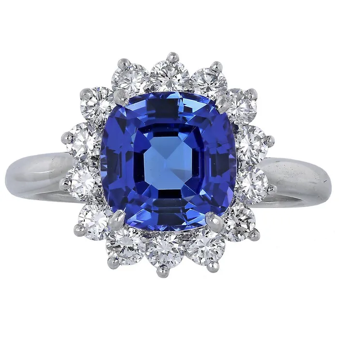 Rings GB 325 Carats Cushion Tanzanite Round Natural Earth Mined Diamond Wedding Ring Rings GB 325 Carats Cushion Tanzanite Round Natural Earth Mined Diamond Wedding Ring