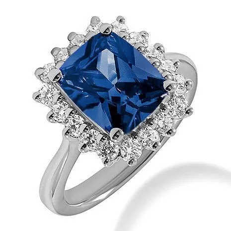 Rings GB Big Cushion Ceylon Sapphire And Round Natural Earth Mined Diamonds 4 Ct Ring White Gold Rings GB Big Cushion Ceylon Sapphire And Round Natural Earth Mined Diamonds 4 Ct Ring White Gold