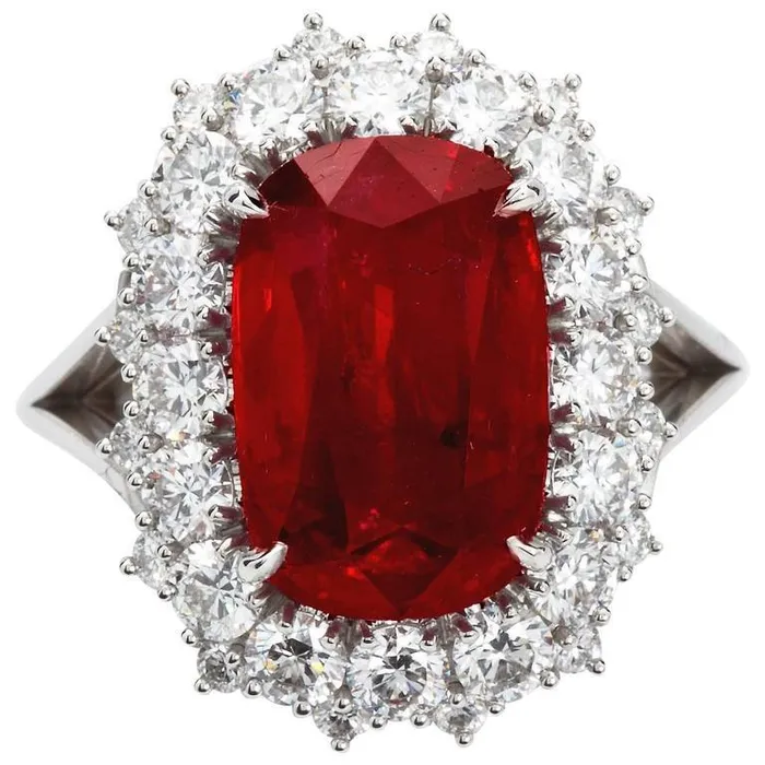 Rings GB Big Cushion Cut Red Ruby With Natural Earth Mined Diamond Ring White Gold 14K 725 Ct Rings GB Big Cushion Cut Red Ruby With Natural Earth Mined Diamond Ring White Gold 14K 725 Ct