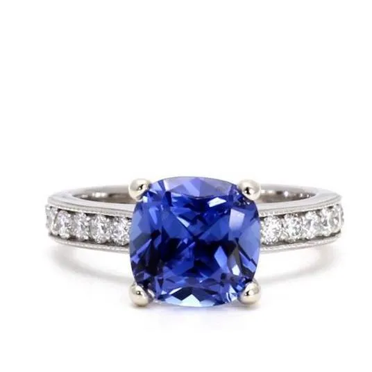 Rings GB Cushion Round Cut 330 Carats Ceylon Sapphire Natural Earth Mined Diamonds Ring WG 14K Rings GB Cushion Round Cut 330 Carats Ceylon Sapphire Natural Earth Mined Diamonds Ring WG 14K