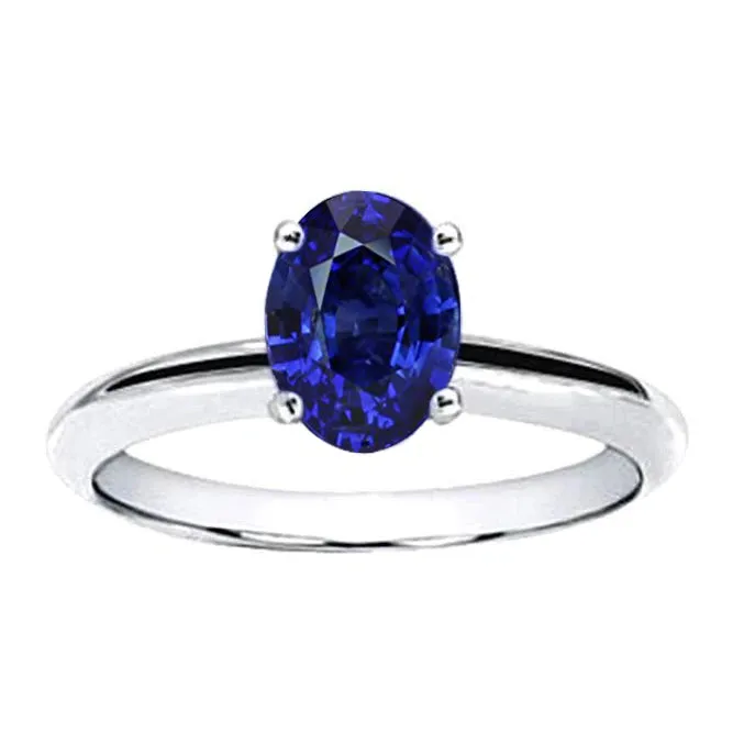 Rings GB Oval Sri Lanka Sapphire Solitaire Ring White Gold 14K 330 Carats