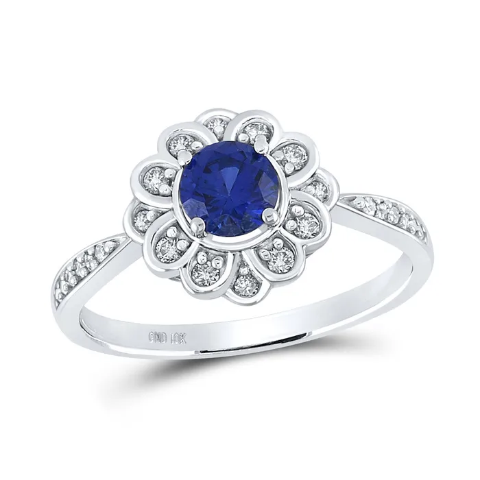 Rings GND 10K White Gold Round Created Blue Sapphire Fashion RIng Size 7 GND Rings GND 10K White Gold Round Created Blue Sapphire Fashion RIng Size 7 GND