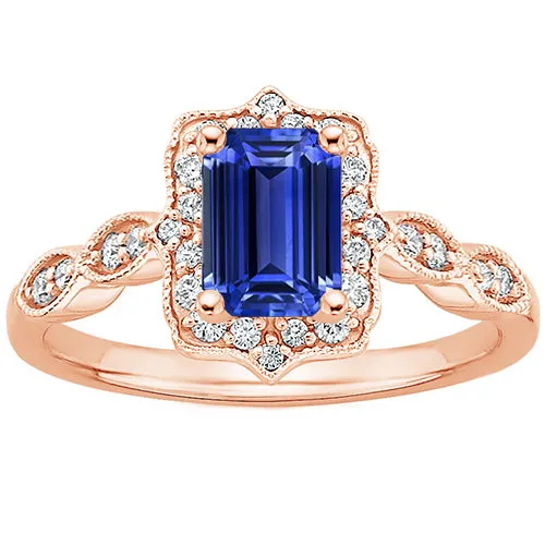 Rings Halo Ring Rose Gold 14K Emerald Blue Sapphire Natural Earth Mined Diamond 4 Carats HarryChadEntcom
