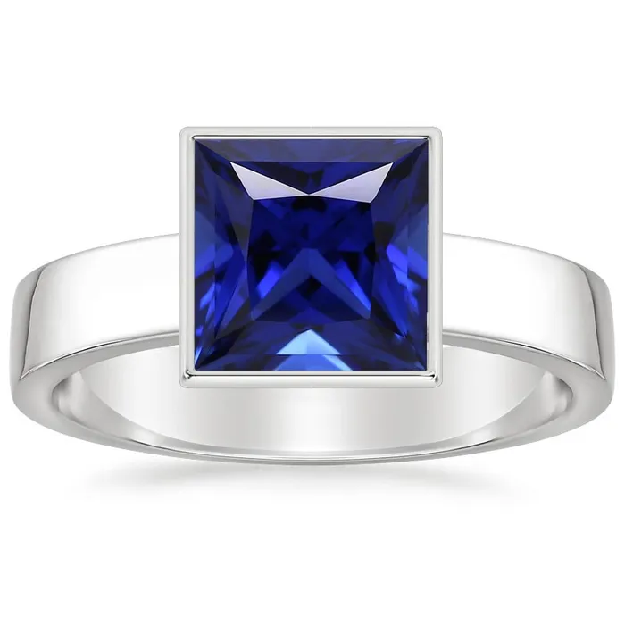 Rings HarryChadEntcom Bezel Set Solitaire Mens Ring Princess Ceylon Sapphire 5 Ct White Gold Rings HarryChadEntcom Bezel Set Solitaire Mens Ring Princess Ceylon Sapphire 5 Ct White Gold