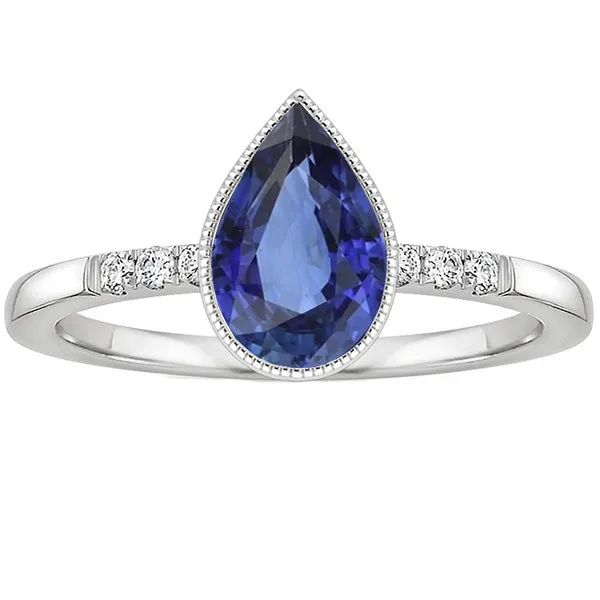 Rings HarryChadEntcom Halo Bezel Set Ring Pear Sri Lankan Sapphire Natural Earth Mined Diamonds 250 Carats