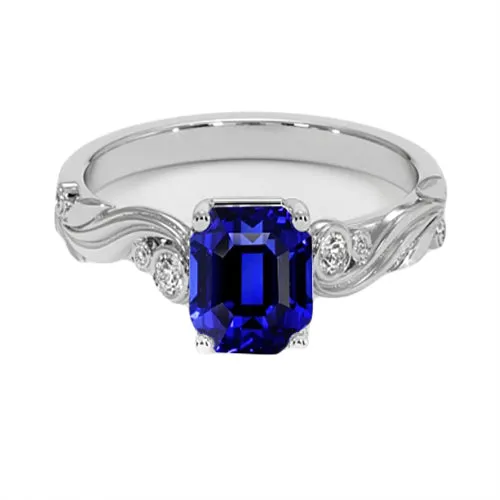 Rings HarryChadEntcom Vintage Style Natural Earth Mined Diamond And Ceylon Sapphire Emerald Cut Ring 550 Carats Rings HarryChadEntcom Vintage Style Natural Earth Mined Diamond And Ceylon Sapphire Emerald Cut Ring 550 Carats