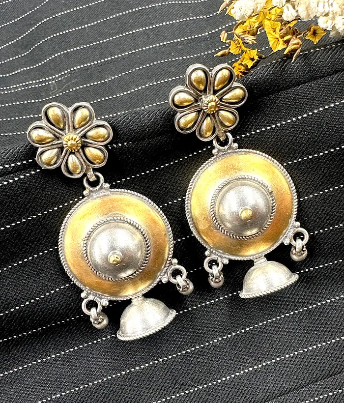 Rings Jaipur The Shazia Two tone Silver Jhumkas